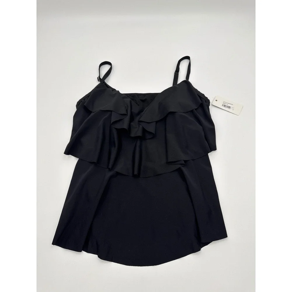 Envya Curves Black Ruffle Tankini Set High Waisted Bikini Plus Size 1X M0003A